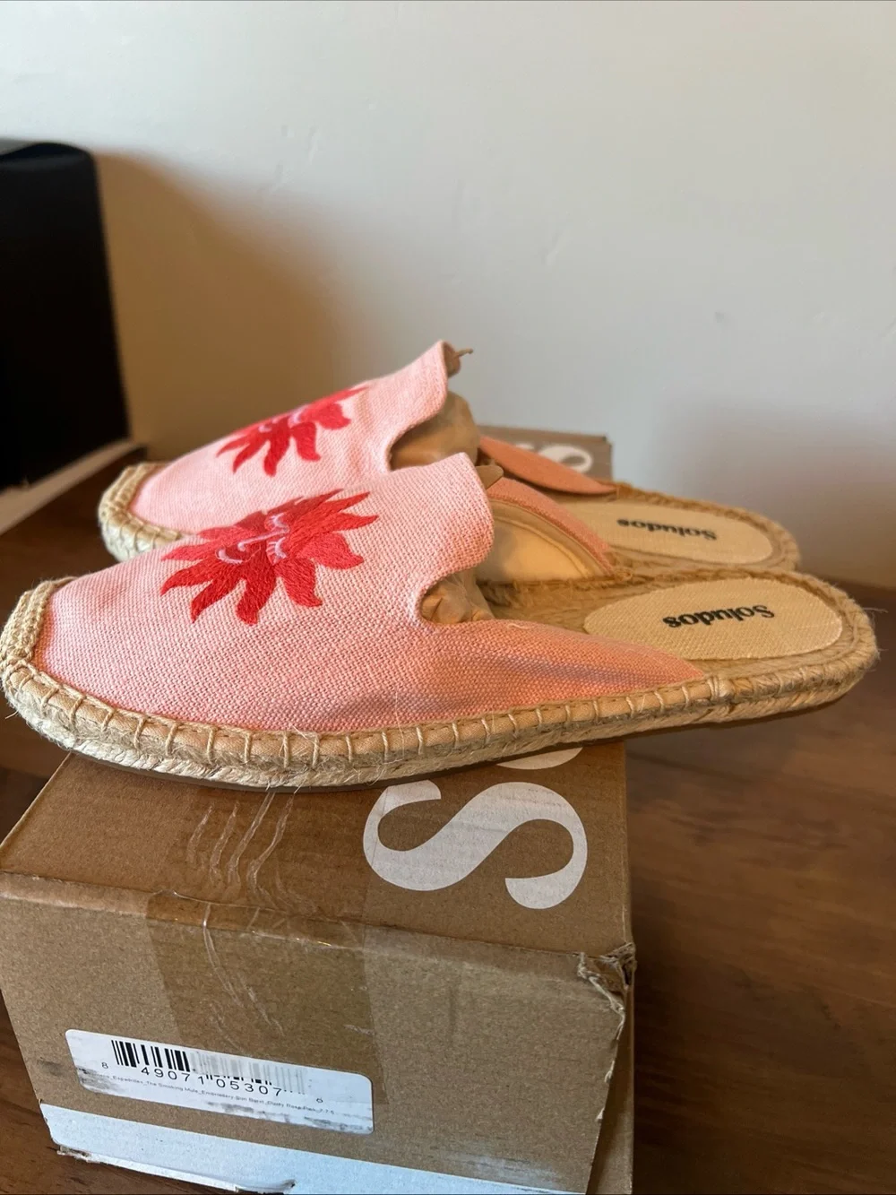 Soludos Espadrille Smoking Mule Embroidery Sun Burst Dusty Rose Pink